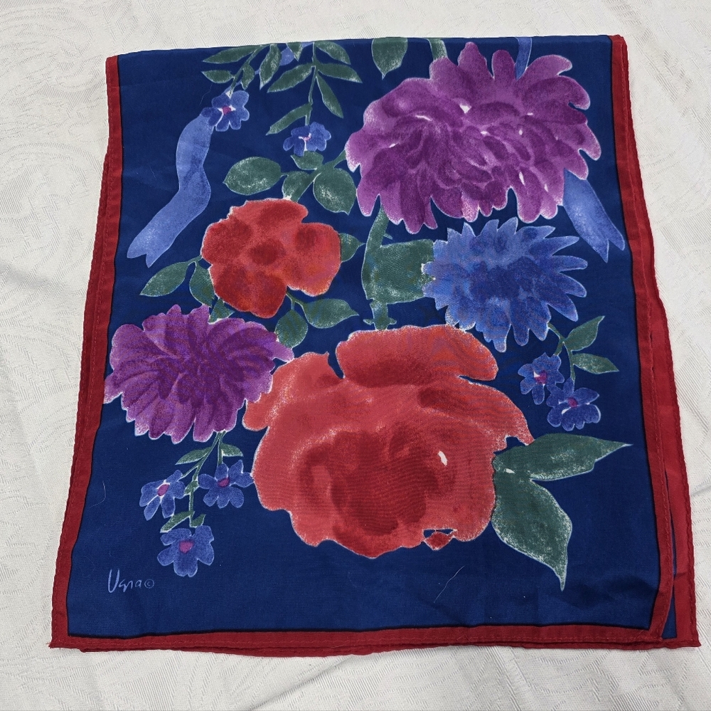 Vera Neumann Floral Scarf with Red and Purple Flowers